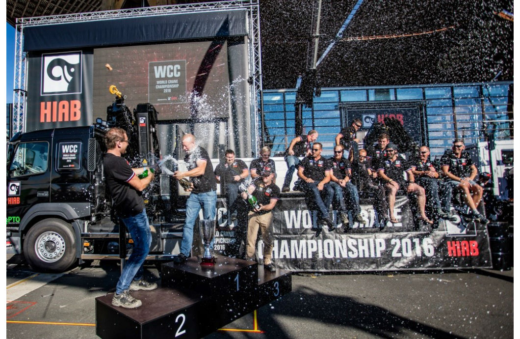 Hiab World Crane Champion celebration